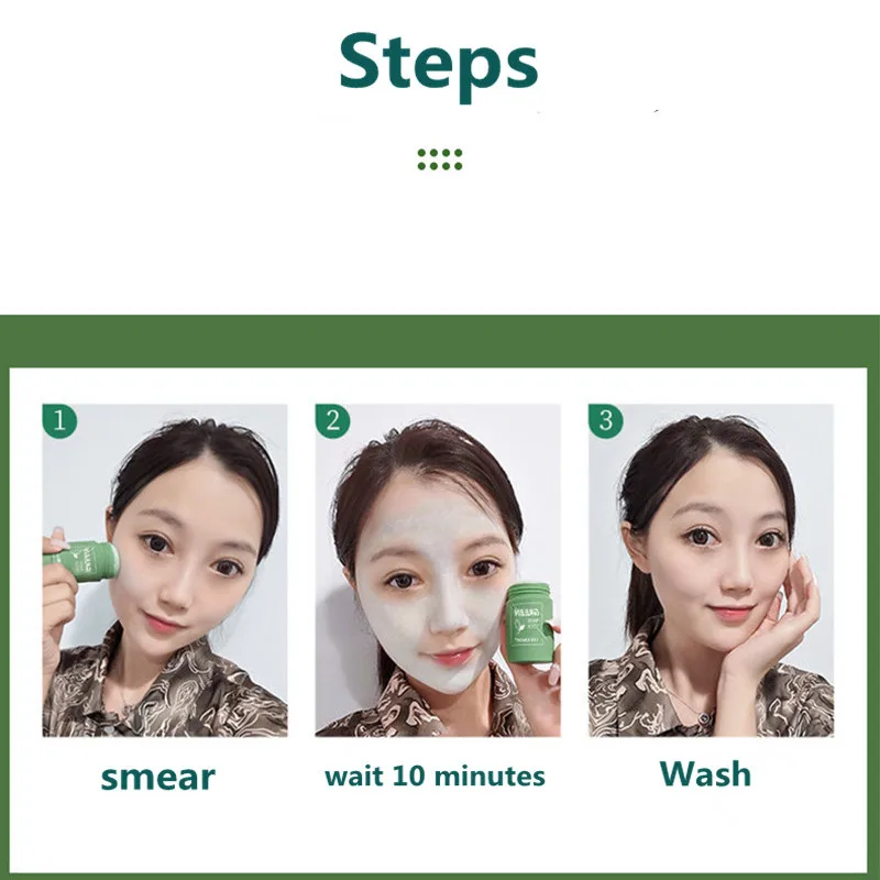 

Oil Control Anti-Acne Eggplant Skin Care Whitening Cleansing Green Stick Green Tea Stick Mask Purifying Clay Stick Mask