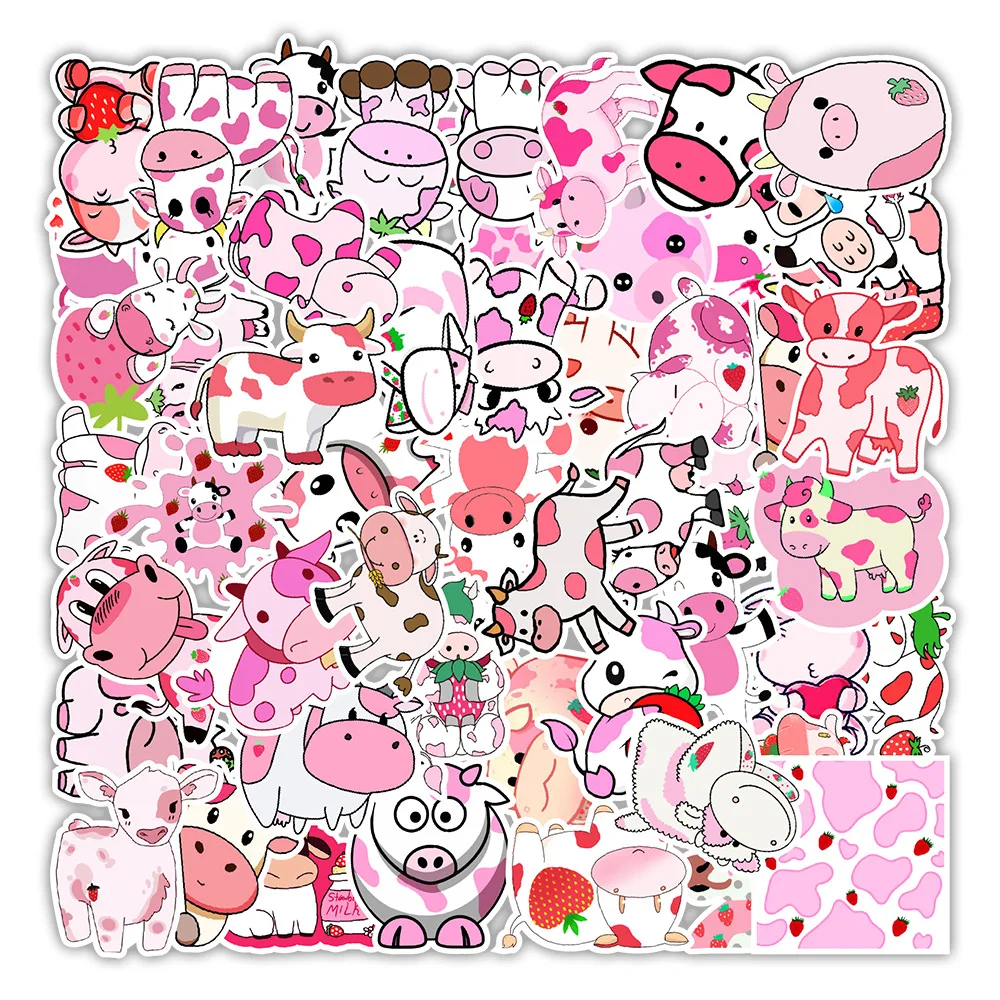 

50PCS Waterproof Cartoon Animal Stickers Pink Stickers Use for Skateboards, Bicycles, Pencil cases, notebooks Studen Stationery