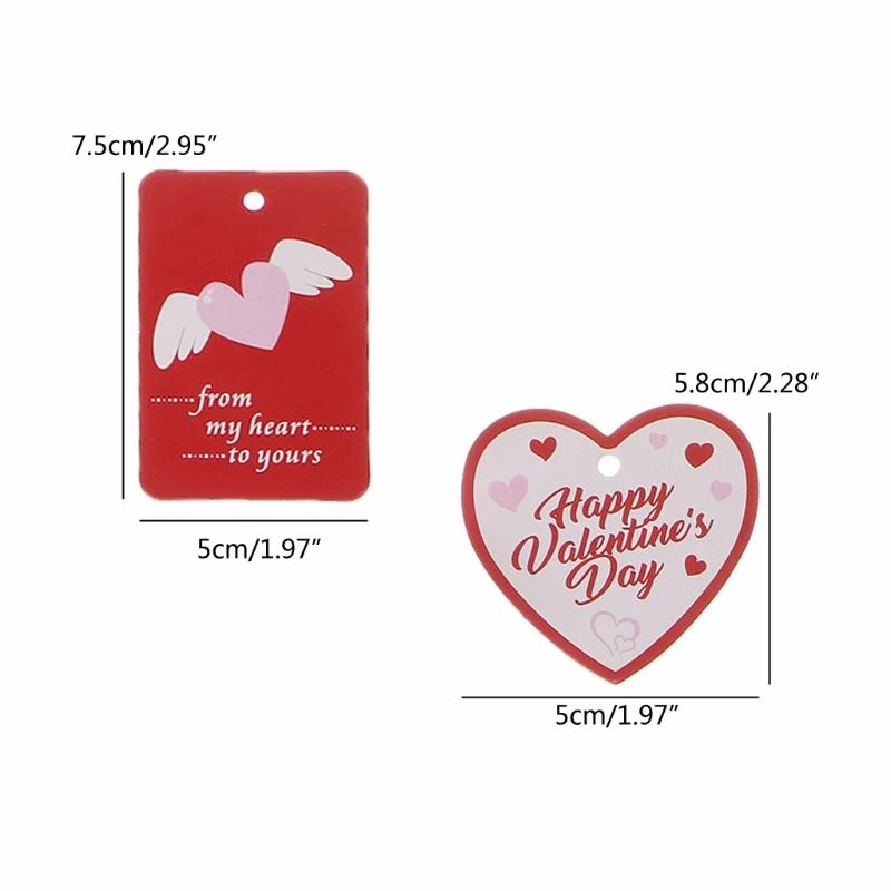 

X7AF 200Pcs 20 Styles Red Valentines Tags Paper Gift Tags Hang Labels with Twines Kit