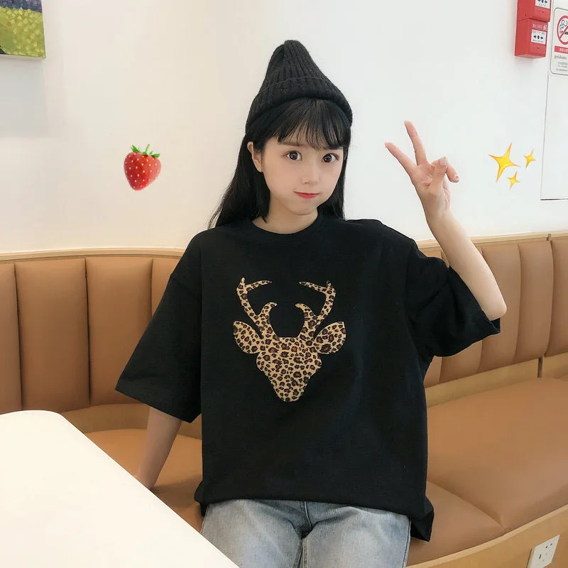 

INS Short-Sleeved T-shirt Women's Korean-Style Loose Hong Kong Style Online Red Harajuku BF Style All-Match CEC Student Msschf