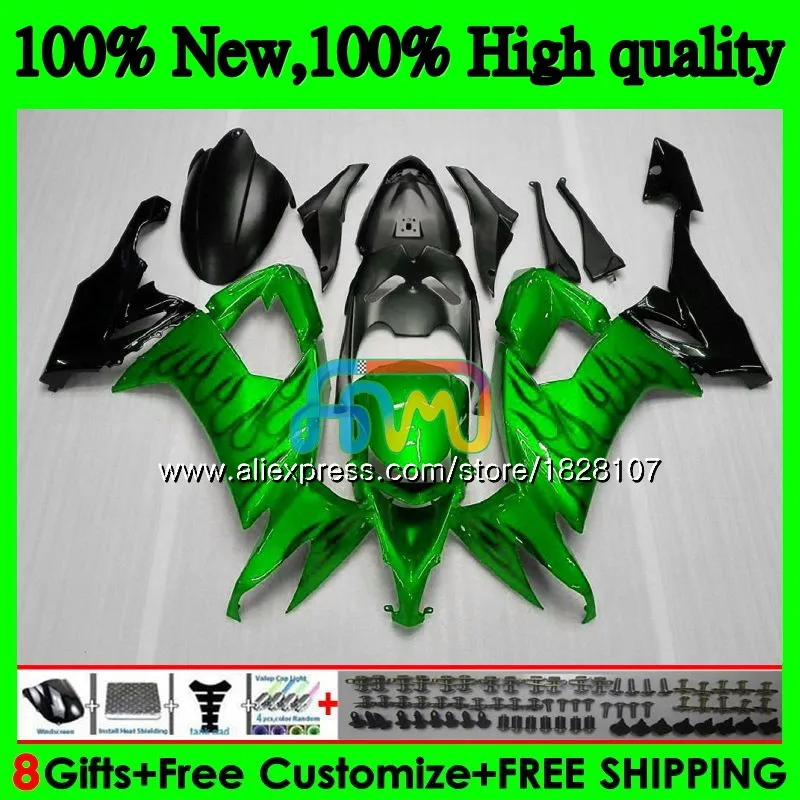

Body For KAWASAKI ZX1000C ZX-10R ZX 10R 1000CC 17BS.36 ZX1000 Green&flames ZX 10 R ZX10R 08 09 10 2008 2009 2010 ABS Fairing kit