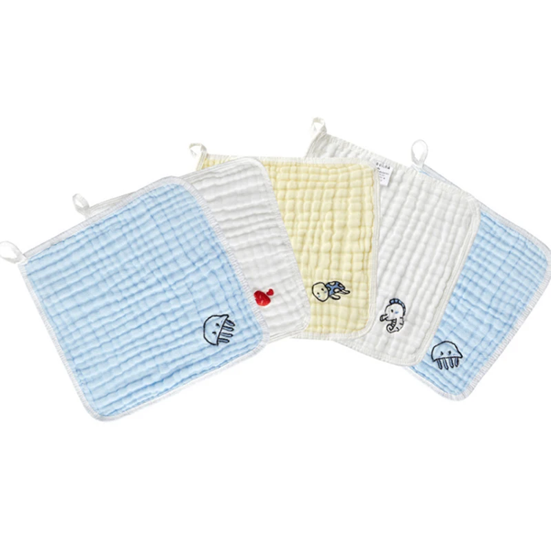 

5pcs Saliva Towel Infant Small Square Newborn Cotton Baby Cute Cartoon Towel Breathable Soft Handkerchief Baby Caring Supply
