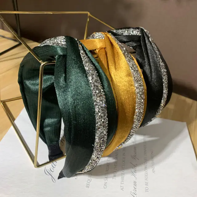 Ободок для волос Блестящий Женский Шелковый обруч с кристаллами в стиле пэчворк