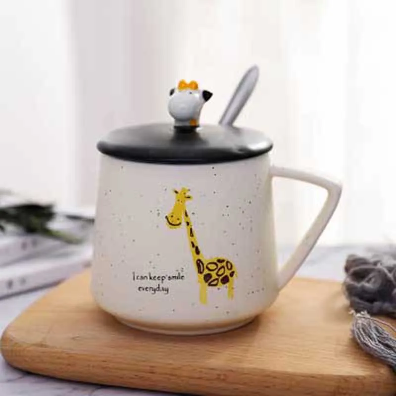 Style D Giraffe Mug Новинка 480 мл мультфильм жираф/зебра керамика кружка с ложкой и крышкой кофе молоко чай чашки для завтрака Новинка подарки для друзей - Цвет: Style D Giraffe Mug