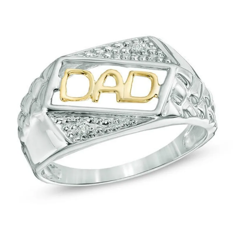 Luxury Gorgeous Men Jewelry "DAD" Rings for Wedding Engagement Party Set Gifts 2 Tone Gold Color Size 7 8 9 10 11 12 13