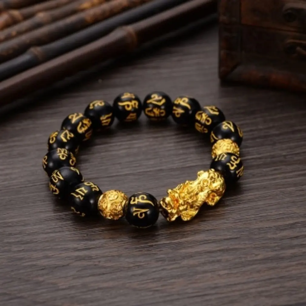 Six-character Mantra Gold Pixiu Bracelet Buddhism Totem Charm Men Tibetan Jewelry | Электроника