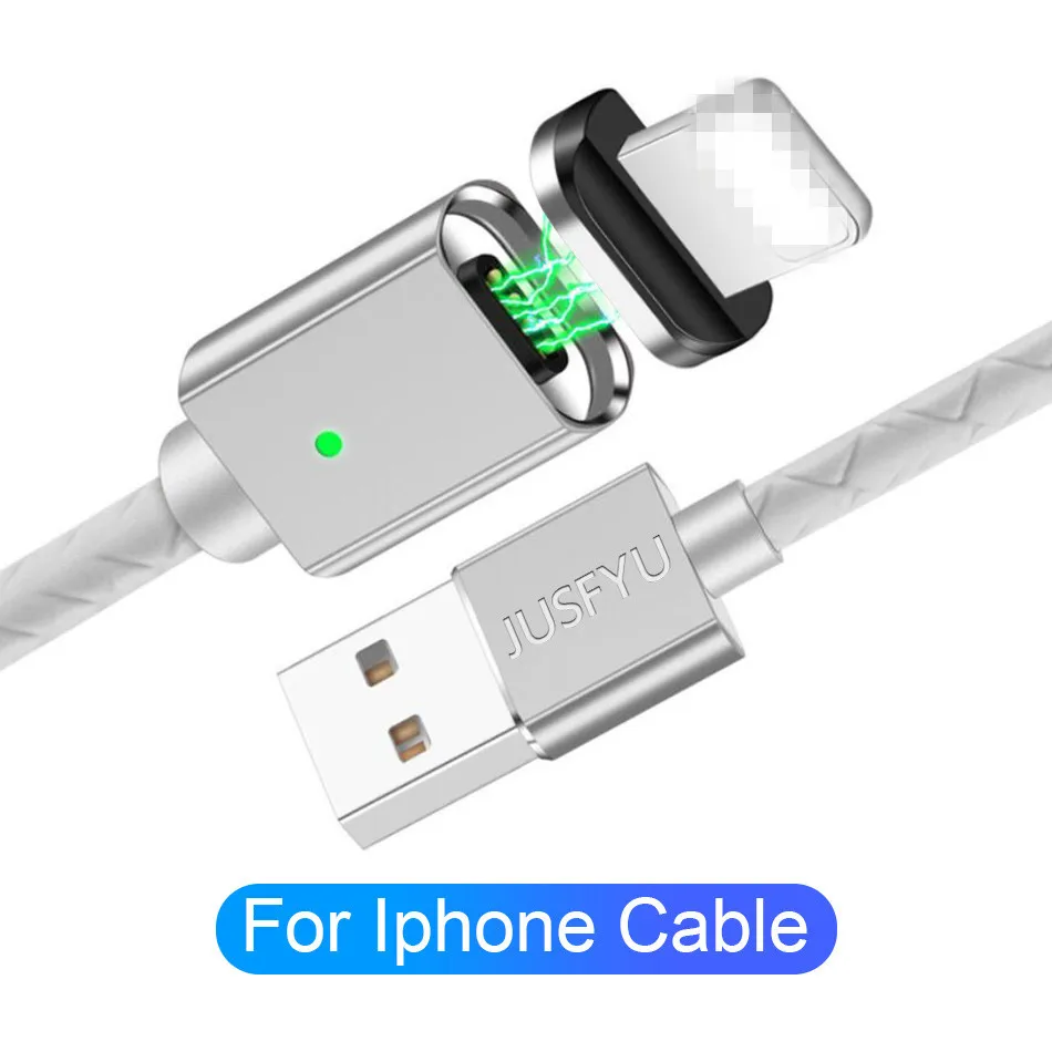 white For IOS Магнитный кабель usb type-C кабель для iPhone зарядное устройство 1 м Магнитный 3A Быстрая зарядка микро кабель usb с подсветкой провод для huawei samsung - Тип штекера: white For IOS