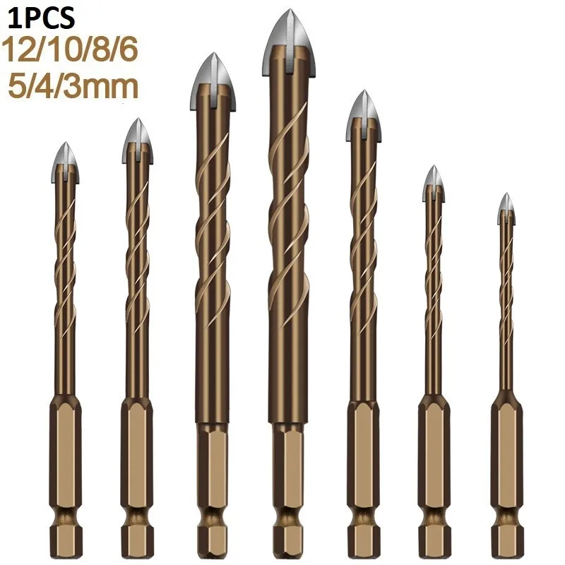

1/4\" Hex Shank Cross Hex Tile Bits Glass Cross Tile Bits Glass Ceramic Concrete Hole Opener Alloy 3-12 Mm Hex Shank