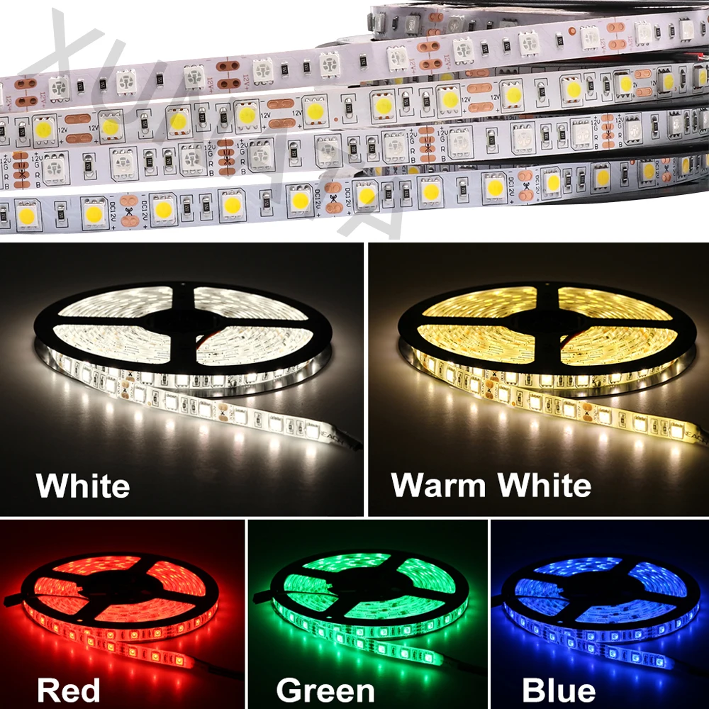 Светодиодная лента SMD5050 12 В 24 60 светодиодов/м водонепроницаемая Диодная