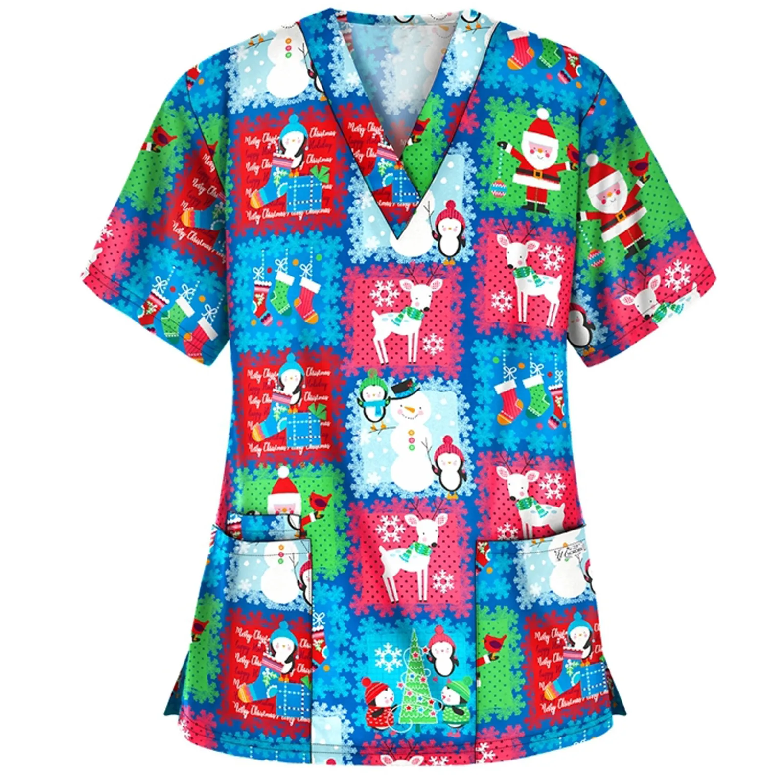 

Ladies Christmas Thanksgiving Day Short Sleeve V-neck Carer Tops Christmas Thanksgiving Day Printed Tops undefined 6*