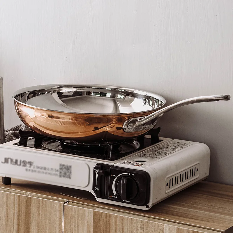

Flat-bottom Copper Frying Pan European-style Household Gold-plated Open Flame Heating Without Oil Smoke Non-stick Easy To Clean
