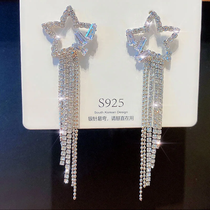 

Super fairy zircon five-pointed star tassel Women's earrings female 2020 new trendy exaggerated earring temperament accessories