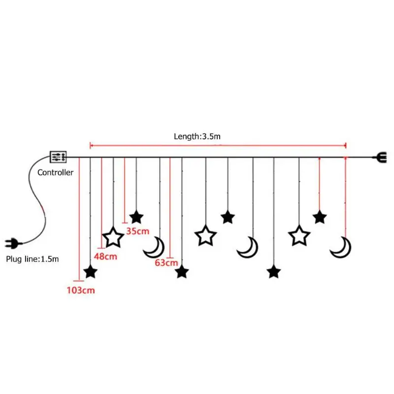 

8 Mode LED Moon Star Christmas Lights Outdoor Garland String Fairy Curtain Light For Home Holiday Wedding Party Decorations 3.5m