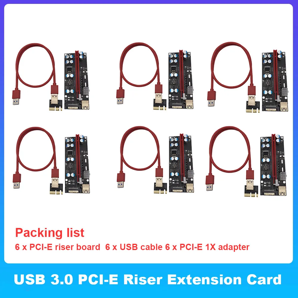 

6 шт., USB 3.0 PCI-E Райзер, карта расширения PCI Express 1X до 16x, Райзер-адаптер, карта с кабелем питания, Райзер-адаптер