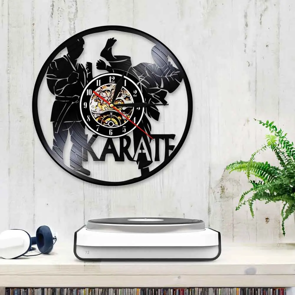 Спортивные виниловые 3d часы настенные для каратэ вечеринки силуэт светодиодное