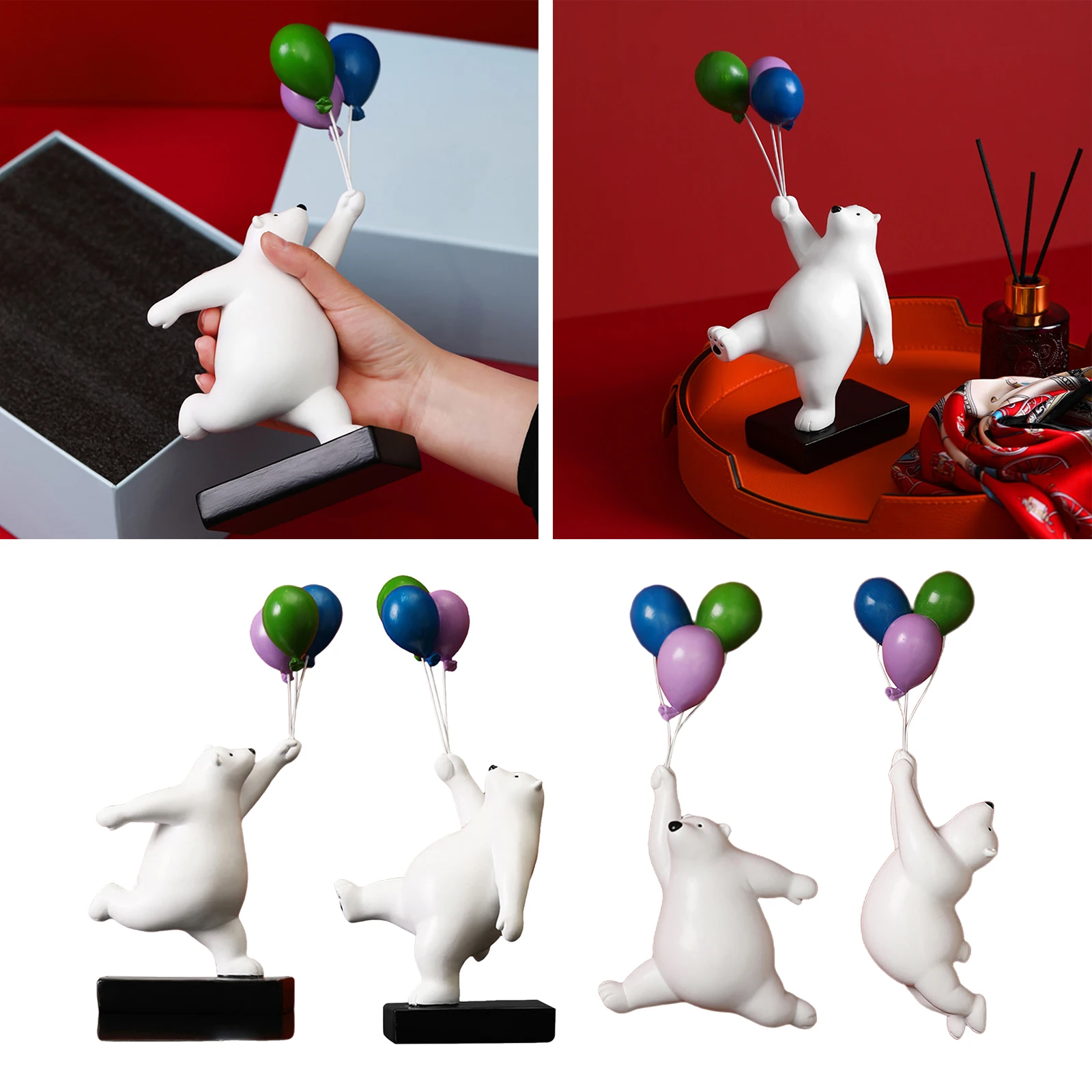 

Modern Home Resin with 3 Balloons Polar Bears Figurines Ornament, Furniture Desktop Display