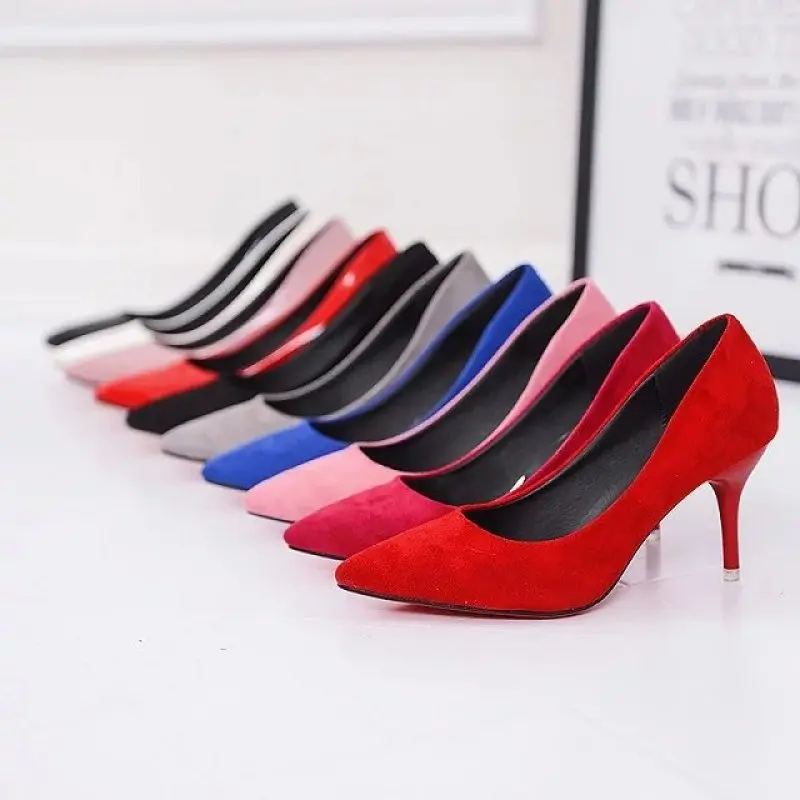 

8cm High Heeled Pumps Sexy Women Fashion Pointed Toe Faux Suede Thin Heeled Woman Casual Shoes Career Chaussures Femme