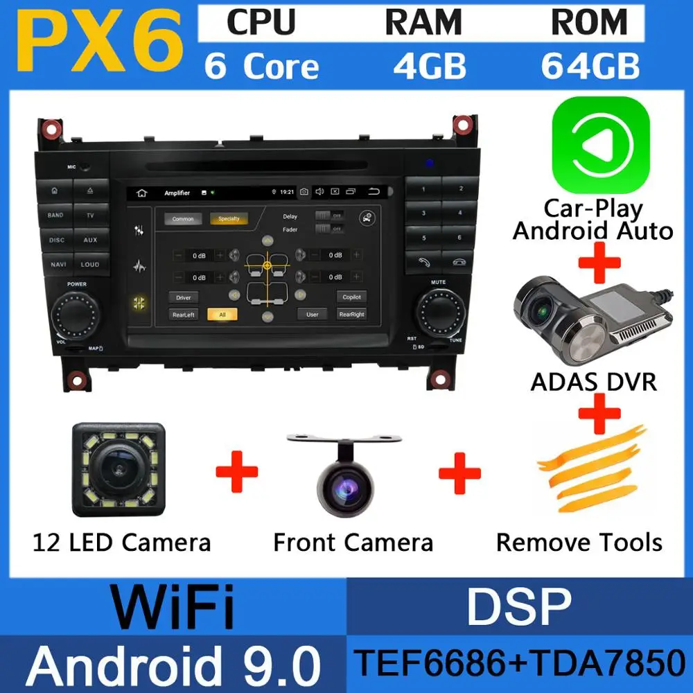 PX6-Adas-Carplay Восьмиядерный 4 Гб ОЗУ Android 9,0 автомобильный DVD для Mercedes Benz C Class W203 C180 C200 C220 C230 C240 C250 C270 C280 C300 C320 автомобильный DSP - Цвет: PX6-Adas-Carplay