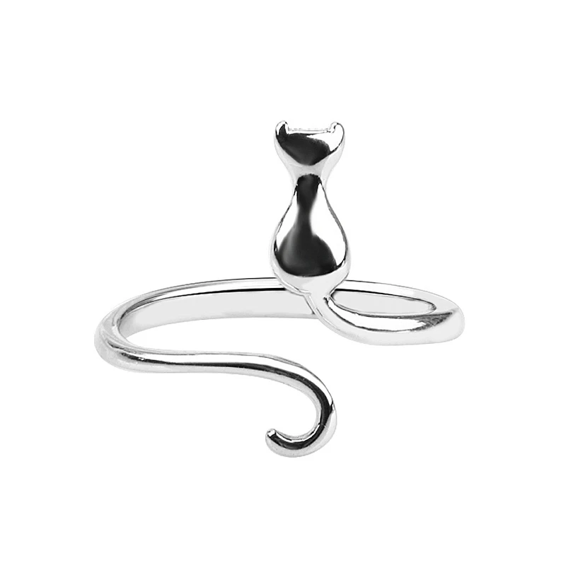 

Trend European Fashion Adjuestable Size Luxury Minimalist Cat Silver Plated Ring for Women Charm Lady Jewelry Gifts