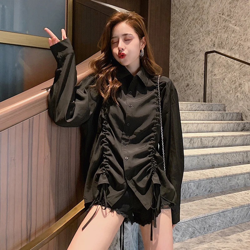 НОВЫЕ шикарные рубашки для женщин уличная Harajuku черная белая винтажная рубашка