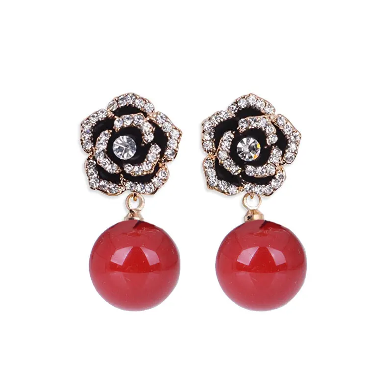 Red Pearl Роскошные женские жемчужные серьги с цветами камелии от известного бренда - Окраска металла: Red Pearl