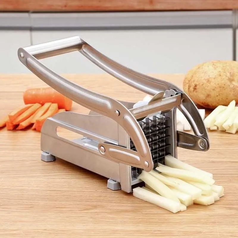 

2 Blades Stainless Steel French Fry Potato Cutter Slicer Chipper For Cucumber Vegetables Carrot Kitchen Cooking Tools