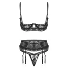 Женское прозрачное кружевное экзотическое нижнее белье, комплект женского нижнего белья с открытой чашкой, бюстгальтер на косточках, Трусы-стринги, подвязки
