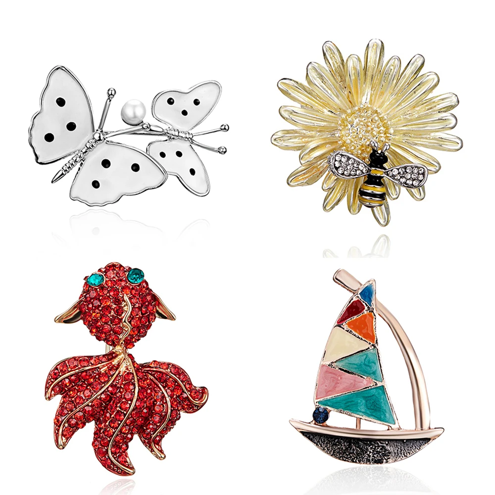 Брошь в виде маленькой пчелы бабочки оленя маргаритки цветов|Броши| |