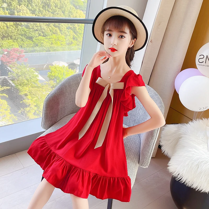 Одежда для девочек-подростков красное фиолетовое платье летний детский костюм с