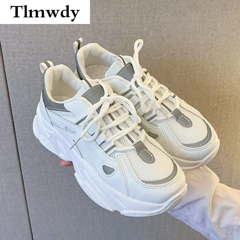 

New Women Sneakers 2021 Fashion Platform Vulcanized Shoes Ladies Women Mesh Breathable Casual Shoes Lace-Up Woman Dad Shoes