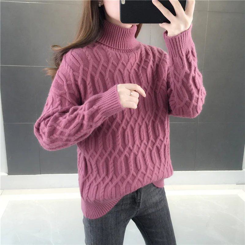 Пуловер с высоким воротником женский осенне-зимний толстый базовый свитер