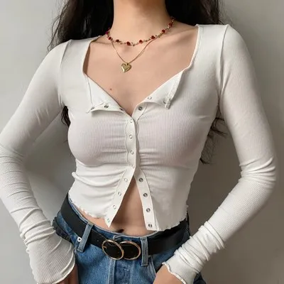 

HAN Women's long-sleeved T-shirt summer versatile multi-color thinner threaded sweater bottoming shirt stretch