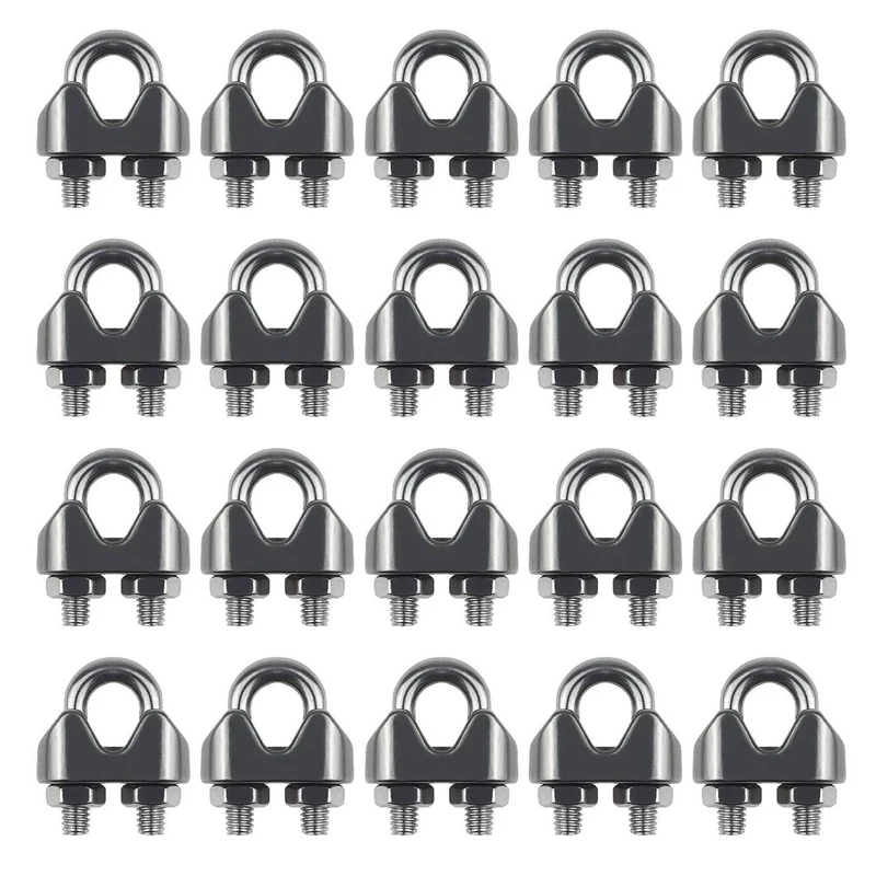 

20PCS 1/8 Inch M3 Stainless Steel Wire Rope Cable Clip Clamp for Kayak Canoe Boat Fishing