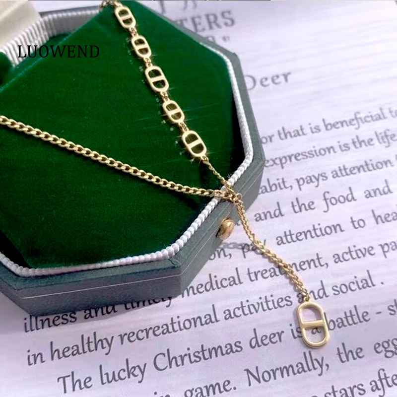 

LUOWEND 18K Yellow Gold Necklace Women Necklace Birthday Gift Instagram Style Can Customize World Bracelet Fine Jewelry