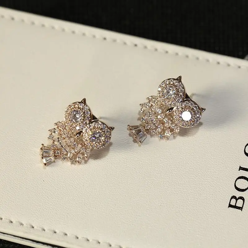 

Rose Gold Owl with Bling Zircon Stone Cute Korean Earrings for Women Stud Earrings Fashion Jewelry Party Gift 2019 New