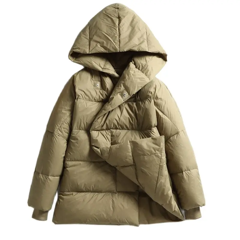 

Новинка 2021, зимнее плотное теплое пуховое пальто, женская объемная куртка-пуховик с капюшоном, женское повседневное Свободное пальто с рука...