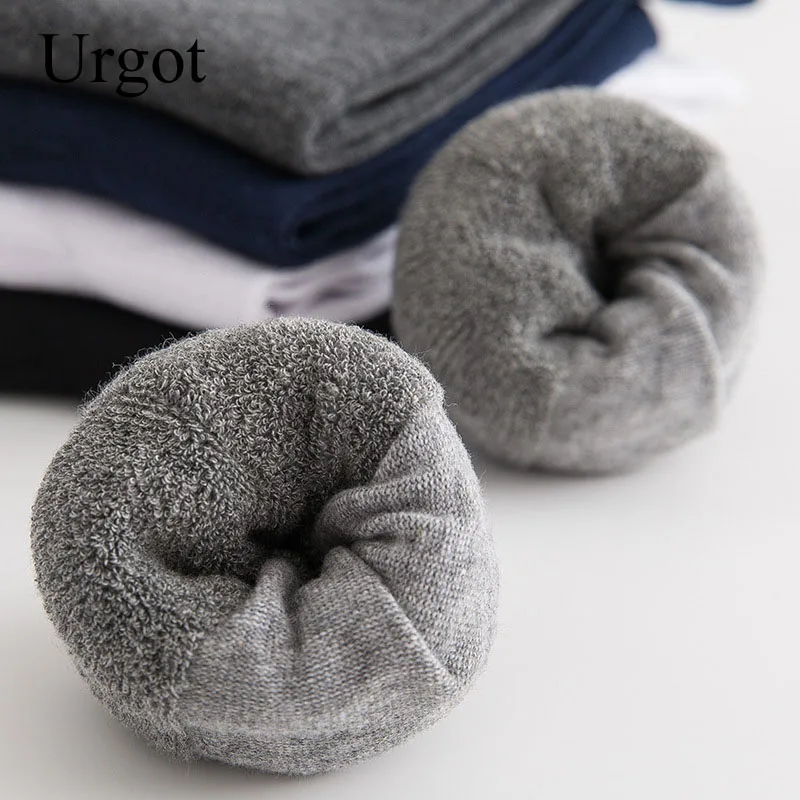 

Urgot/5 пар, Осень-зима, новые мужские однотонные хлопковые носки, толстые повседневные мужские теплые махровые носки, мужские носки Calcetines Hombre