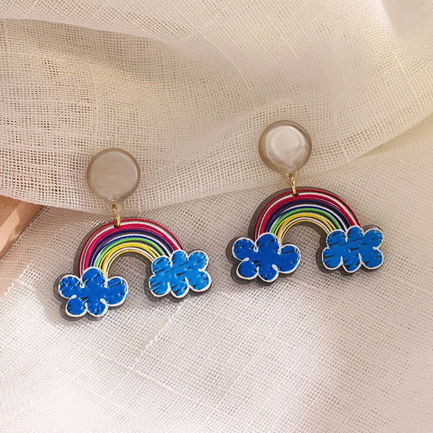 Модные Акриловые радужные серьги для женщин прочные каплевидные с вырезами