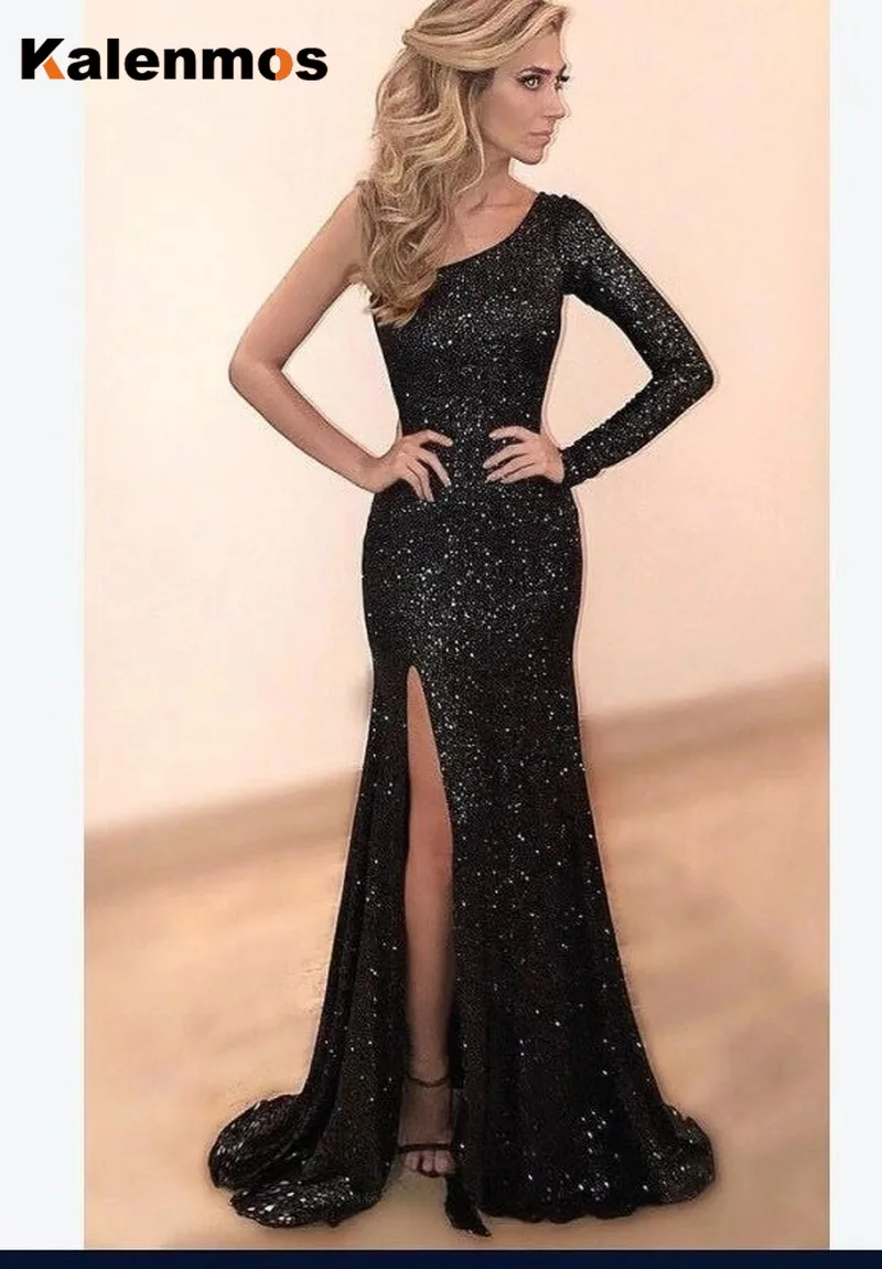 Сексуальные вечерние женские платья без бретелек с одним плечом блестками