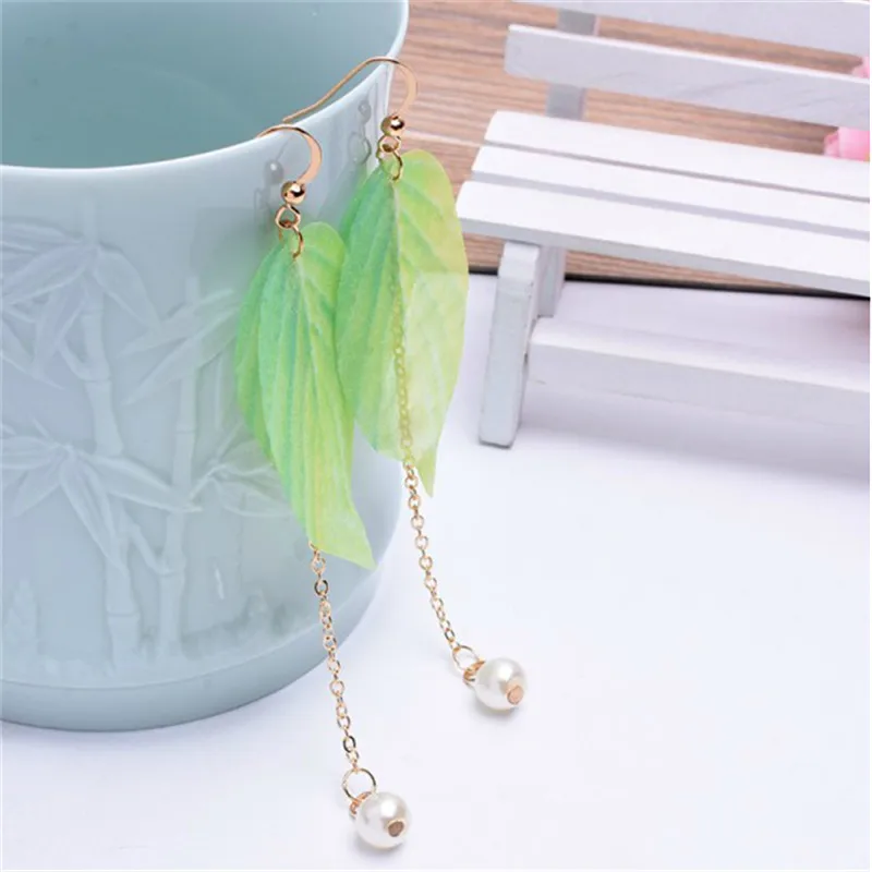 Женские серьги с искусственным жемчугом Простые Длинные кисточки листьями