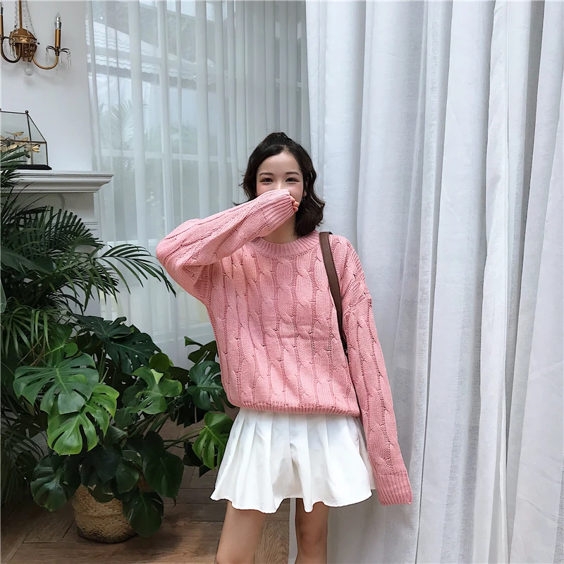 Осень 2019 новинка женские пуловеры свитер с круглым вырезом яркие цвета твист