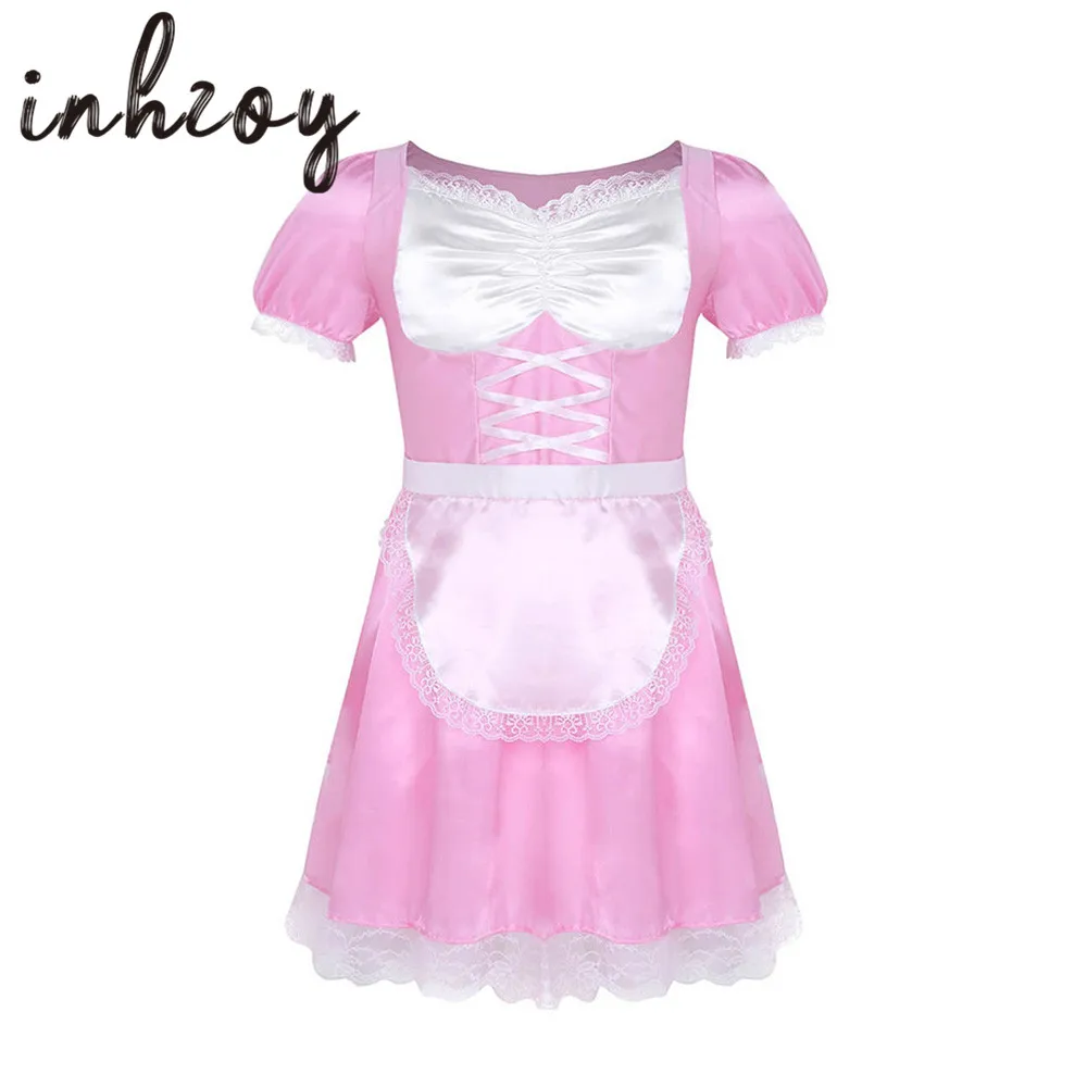 

Men Crossdressing Sissy Lingerie Erotic Hot Sexy Maid Uniform Costume Men Gay Underwear Satin Dress Choker Headband Set Babydoll
