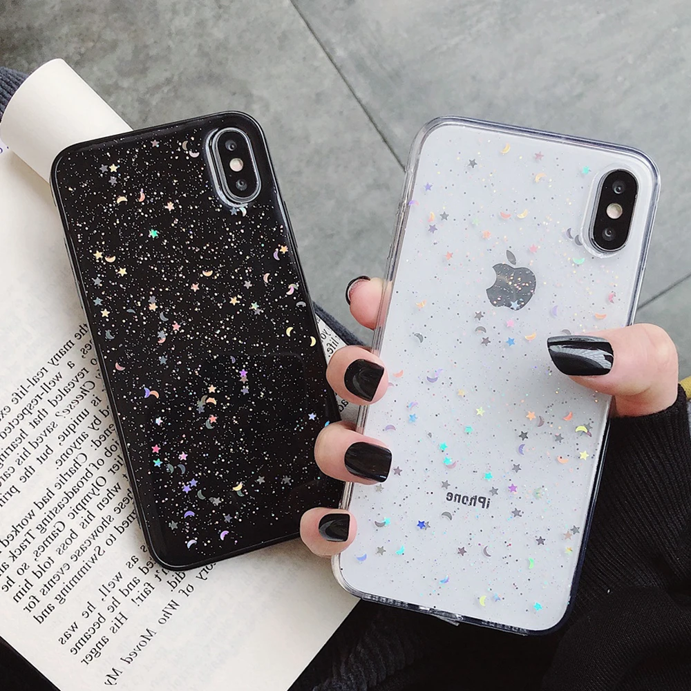 Блестящий гелевый Чехол из ТПУ для телефона Iphone 6 6S 7 8 plus чехол со звездами луной