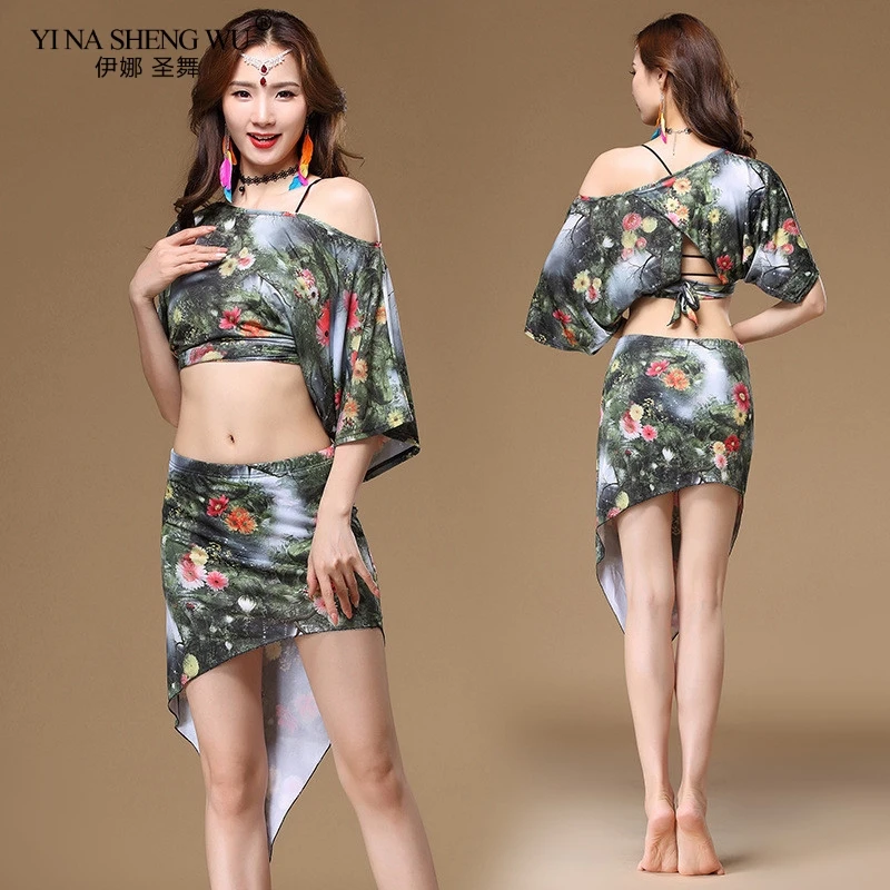 Женский костюм для танца живота леопардовой расцветки с открытыми плечами и