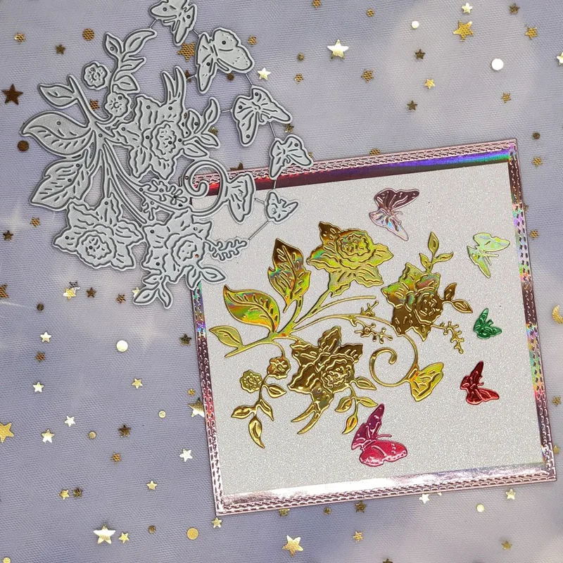 Vintage Butterfly Flower Cutting Dies & Stamps Scrapbook Dariy Decoration Stencil Embossing Template DIY Greeting Card Handmade