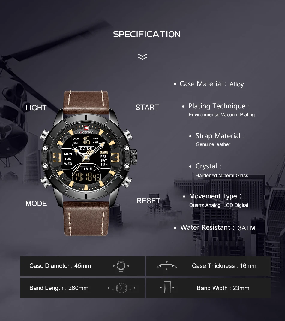 NAVIFORCE аналого-цифровые часы мужские люксовый бренд из нержавеющей стали спортивные мужские часы Кварцевые водонепроницаемые мужские модные часы