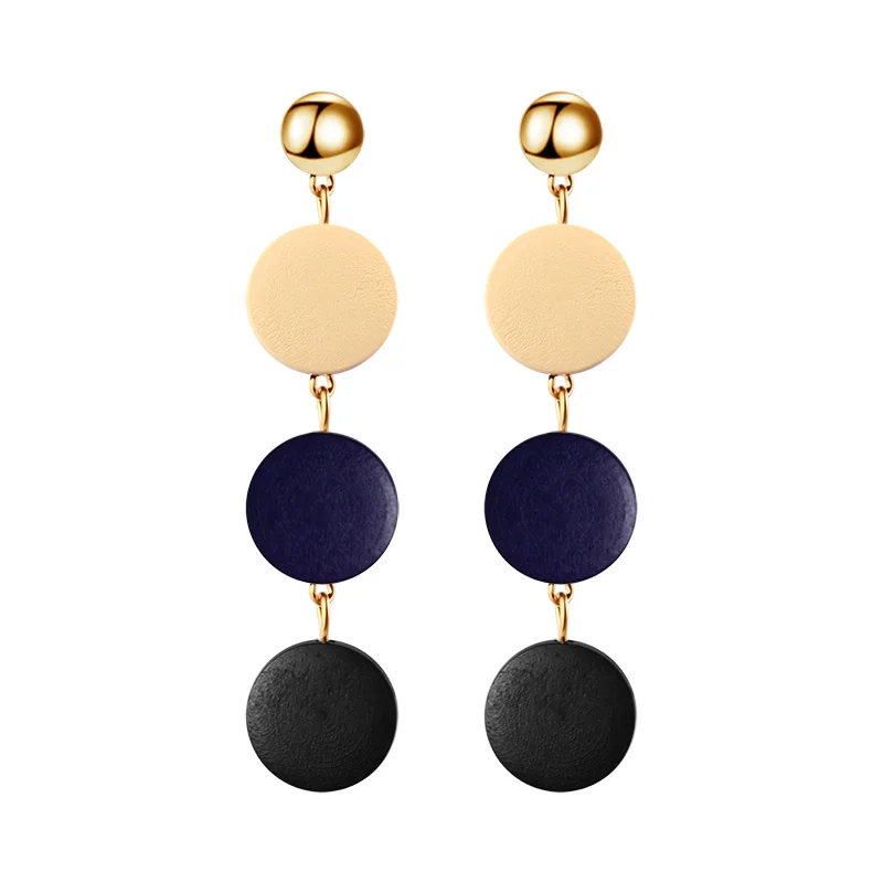 Blue black 4 BICUX, новинка, модные деревянные висячие корейские серьги для женщин, геометрические синие акриловые серьги, богемные свадебные серьги, ювелирные изделия - Окраска металла: Blue black 4