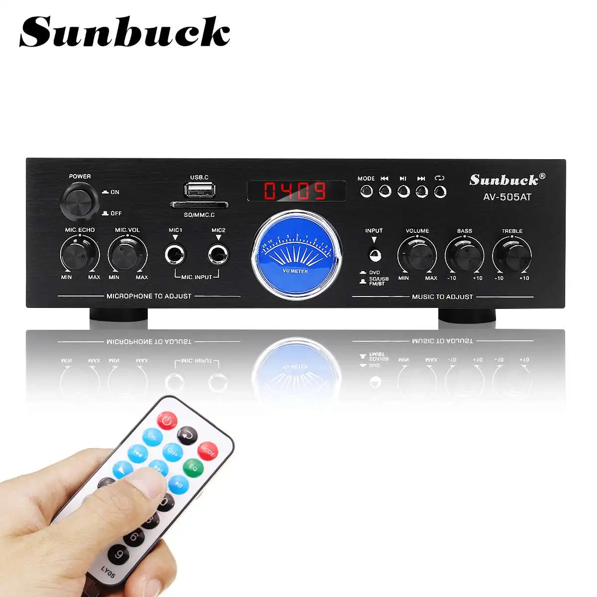 

Усилитель мощности звука SUNBUCK, 2500 Вт, Bluetooth, HiFi, для Домашнего Караоке, поддержка FM-радио, AUX вход, USB/SD, с пультом дистанционного управления