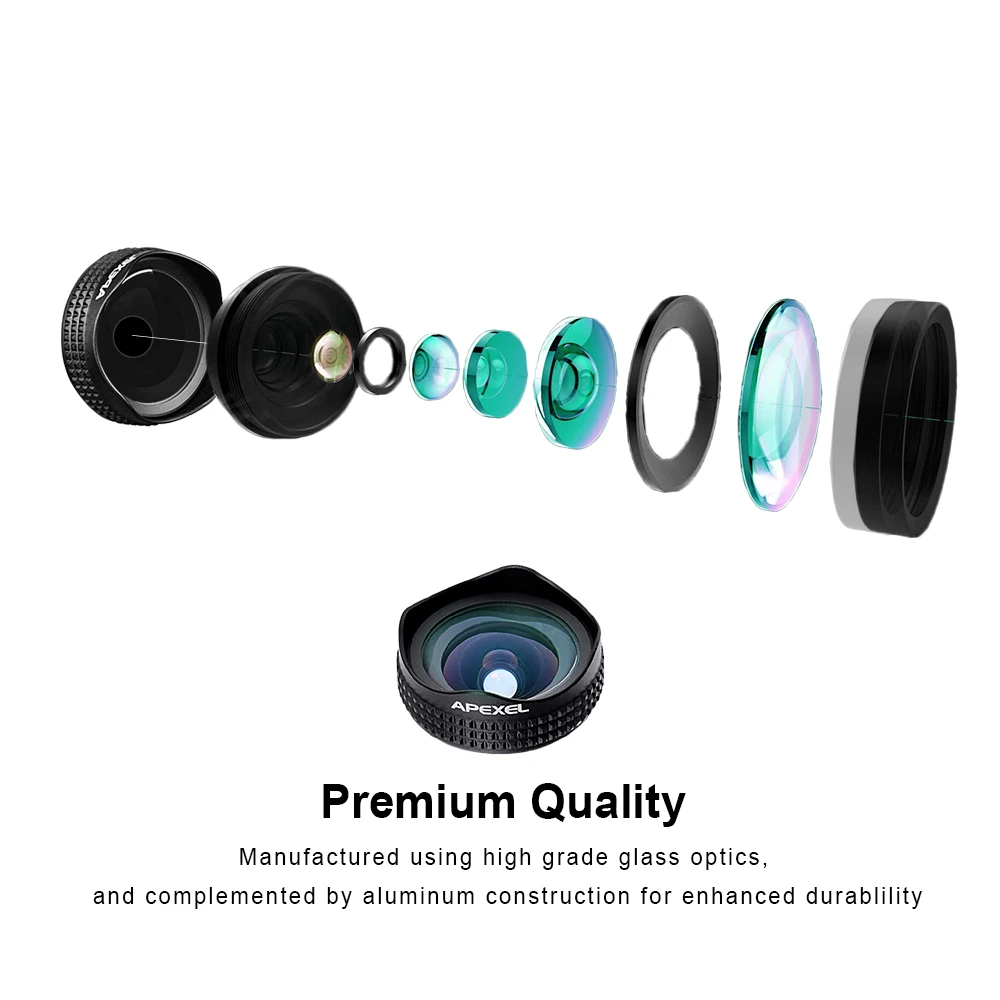 

APEXEL Professional 4K Wide lens 0.6X HD super wide angle lens and 12-24X macro lens for iPhone 8 7s plus HTC cellphone 1824X