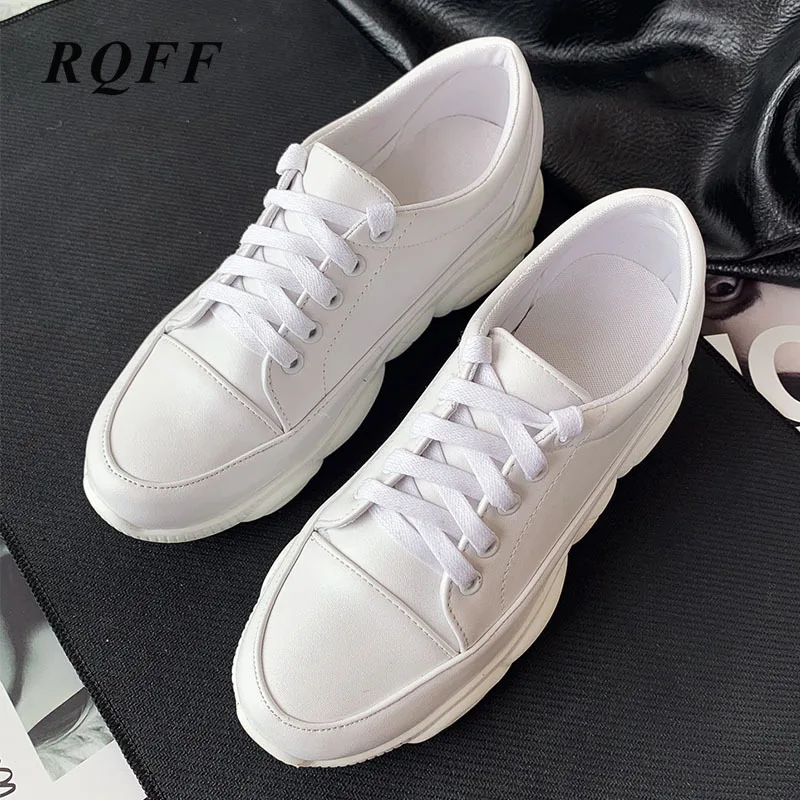 Женские повседневные кроссовки из ПУ кожи на плоской подошве с круглым носком